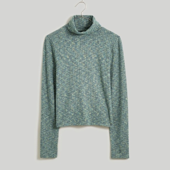 Madewell greeen space dyed ribbed cropped turtleneck top size medium - Picture 1 of 6